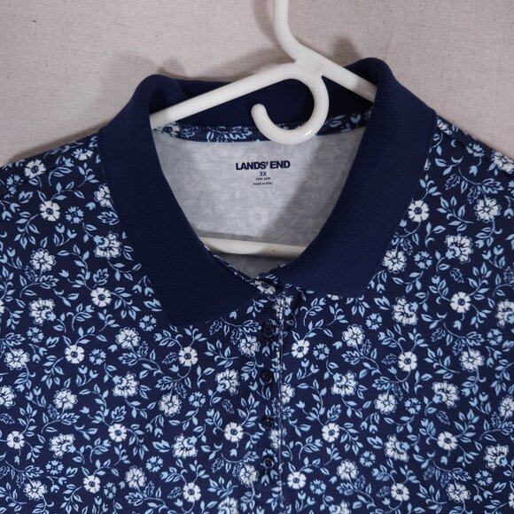 Lands End Womens Polo Shirt 3X Blue Floral Print Short Sleeve Golf Preppy Casual - Picture 9 of 13